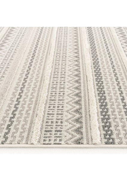 Sakura 2207 Gri Hav Toz Vermez Etnik Desenli Modern Dokuma Bukleli Salon Halısı