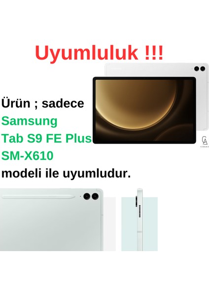 Samsung Galaxy Tab S9 Fe Plus SM-X610 ile Uyumlu Kırılmaz Tablet Temperli Cam Ekran Koruyucu