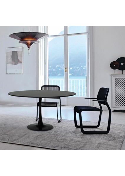 Tulip Beyaz Orta Sehpa Çap 90- Siyah Lake