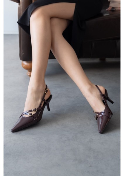 Kadın Postina Tokalı Kısa Topuklu Ayakkabı - Bordo-Rugan