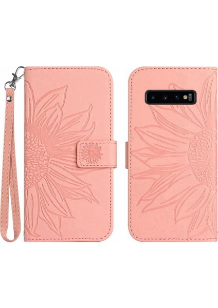 Samsung Galaxy S10 Için Kılıf Kısa Kayış Flip Cüzdan Telefon Kılıfı Kabartmalı Pu (Yurt Dışından)