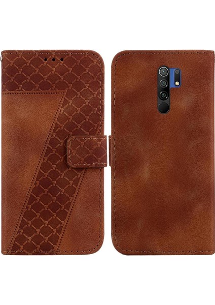 Telefon Kılıfı Için Xiaomi Redmi 9 Kabartmalı Desen Cüzdan Flip Folio Kapak Pu (Yurt Dışından)