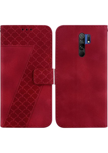 Telefon Kılıfı Için Xiaomi Redmi 9 Kabartmalı Desen Cüzdan Flip Folio Kapak Pu (Yurt Dışından)