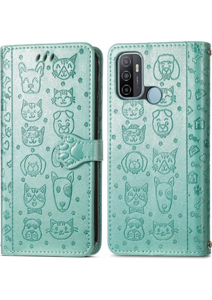 Oppo A53 2020 Için Kılıf Kısa Kayış Kapak Çevirin Kılıf Karikatür Hayvanlar (Yurt Dışından)