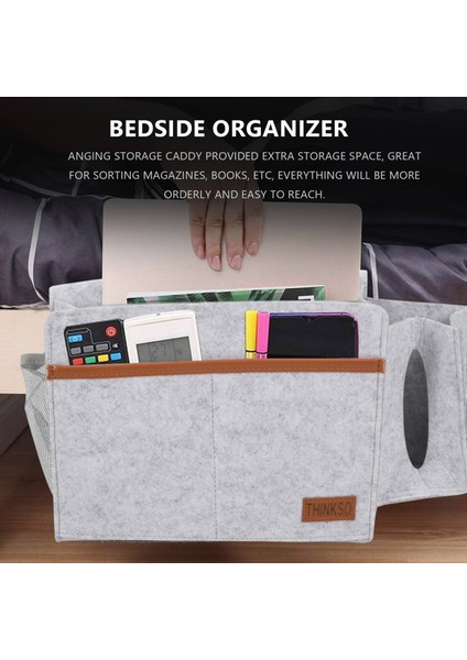 Başucu Düzenleyici, Mendil Kutusu ve Su Şişesi Tutuculu Keçe Yatak Saklama Alanı, Dergili Telefon Tableti - Açık Gri (Yurt Dışından) fiyatları