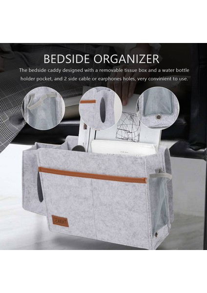 Başucu Düzenleyici, Mendil Kutusu ve Su Şişesi Tutuculu Keçe Yatak Saklama Alanı, Dergili Telefon Tableti - Açık Gri (Yurt Dışından) fırsatları