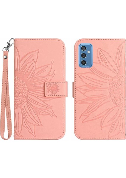 Samsung Galaxy M52 Kısa Kayış Kabartmalı Ayçiçeği Lüks Pu ile (Yurt Dışından)