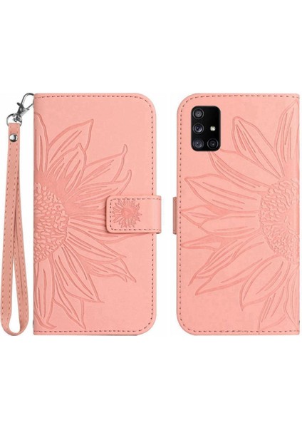 Kart Yuvaları Tutucu Kısa Kayış Kabartmalı Pu ile Samsung Galaxy M51 Için Kılıf (Yurt Dışından)