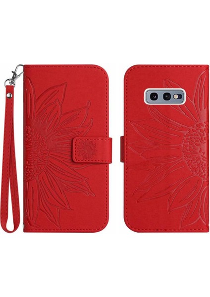 Samsung Galaxy S10E Kabartmalı Ayçiçeği Flip Cüzdan Telefon Kılıfı Pu (Yurt Dışından)