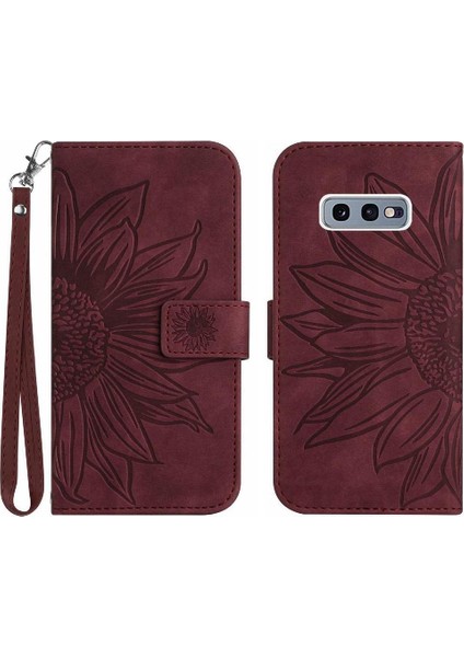 Samsung Galaxy S10E Kabartmalı Ayçiçeği Flip Cüzdan Telefon Kılıfı Pu (Yurt Dışından)