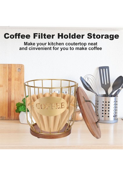 Kapaklı Kahve Filtresi Tutucu Depolama, Metal Kahve Filtresi Konteyner Sepeti, Kahve Barı Aksesuarları Dekor, Altın (Yurt Dışından) modelleri