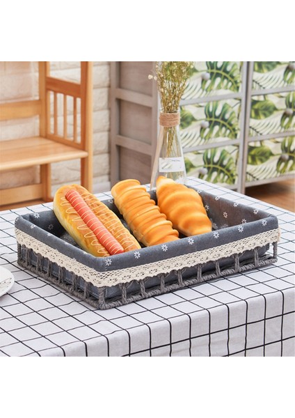 Rattan Saklama Sepetleri Dokuma Sepet Meyve Ekmeği Aperatif Saklama Tepsisi Piknik Sepeti, Gri (Yurt Dışından)