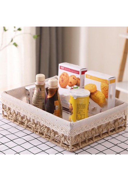 Rattan Saklama Sepetleri Dokuma Sepet Meyve Ekmeği Aperatif Saklama Tepsisi Piknik Sepeti, Gri (Yurt Dışından)
