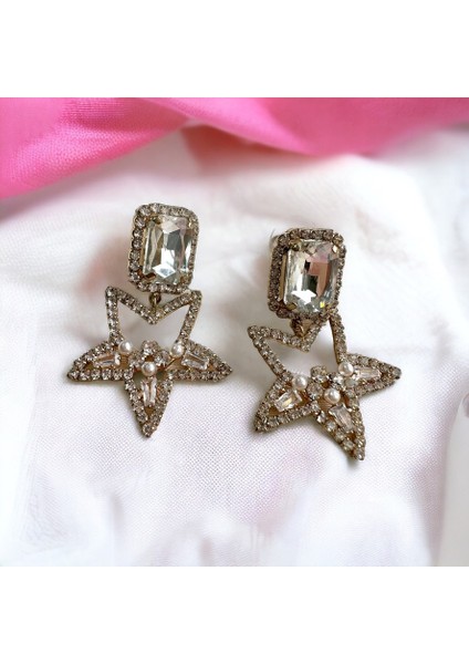 Kadın Gold Renk Zirkon Taşlı Iç Kısmı Incili Yıldız Küpe fırsatları