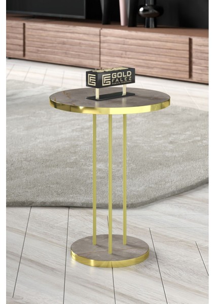 Falez Gold Zigon Sehpa – Metal Gövdeli, Altın Kenar Detaylı 34 cm Yonga Levha Tabla, Salon ve Oturma Odası için Şık Tasarım modelleri