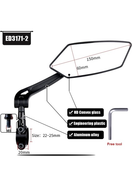 Sağ Ayna Stili Easydo Bisiklet Gidon Dikiz Aynası Bisiklet Bisiklete Binme Geniş Menzilli Arka Görüş Reflektörü Ayarlanabilir Sol Scooter E Bisiklet Aynası (Yurt Dışından)
