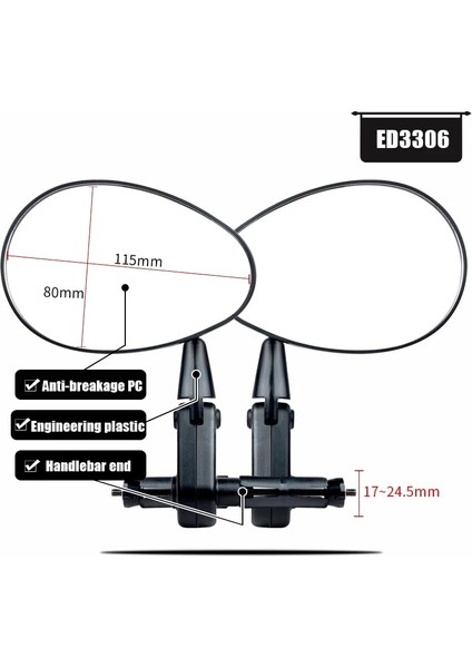 ED3306 Bir Set Stili Easydo Bisiklet Gidon Reflektör Dikiz Aynası Dağ Bisikleti Elektrikli Bisiklet Scooter Hd Geniş Menzilli Ayarlanabilir Açı Aynası (Yurt Dışından)