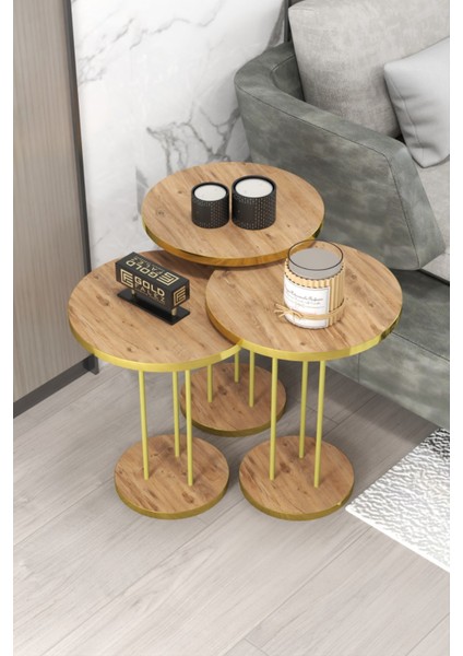 Ceviz Zigon Sehpa Seti – Şık ve Dayanıklı 3'lü Yan Sehpa Takımı, Salon ve Oturma Odası İçin fiyatları