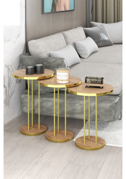 Ceviz Zigon Sehpa Seti – Şık ve Dayanıklı 3'lü Yan Sehpa Takımı, Salon ve Oturma Odası İçin