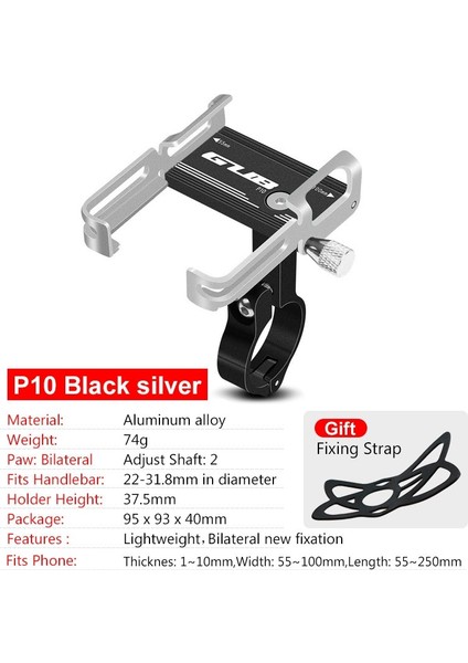 P10 Siyah Gümüş Stili Gub Alüminyum Bisiklet Telefon Tutucu 3.5 "ila 7.5" Telefon Bisiklet Standı Scooter Motosiklet Montaj Desteği Gidon cl (Yurt Dışından)