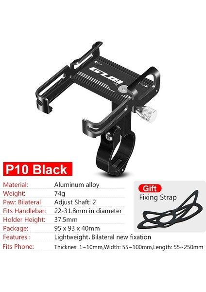 P10 - Siyah Stil Gub Alüminyum Bisiklet Telefon Tutucu Bisiklet Mobil Cep Telefonu Suporte Motosiklet Gidon Klip iPhone Samsung Xiaomi Huawei Için Standı (Yurt Dışından)