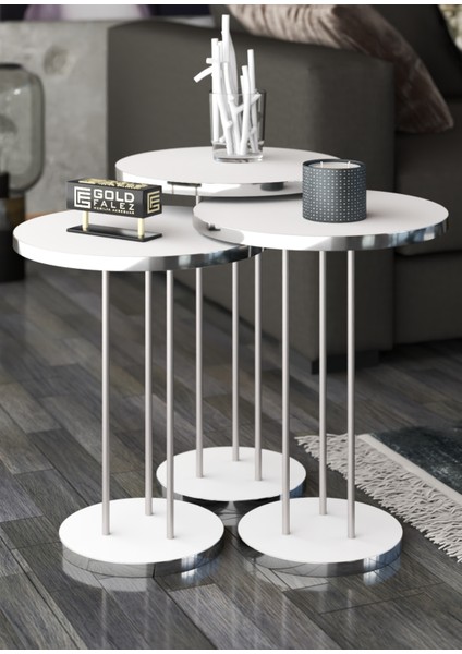 Yonga Levha ve Metal 3'lü Zigon Sehpa Seti – PVC Kenar Bantlı, 34 cm ve 22 cm Tabla Ölçülü, Salon ve Oturma Odası için Şık ve Dayanıklı Tasarım