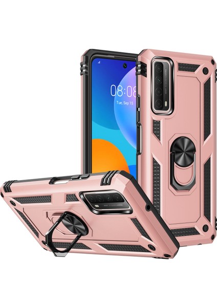 Huawei P Smart 2021 Kılıf Sofya Yüzüklü Silikon Kapak - Rose 300099
