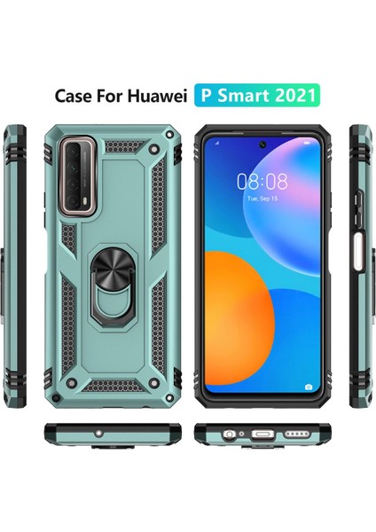 Huawei P Smart 2021 Kılıf Sofya Yüzüklü Silikon Kapak - Yeşil 300099