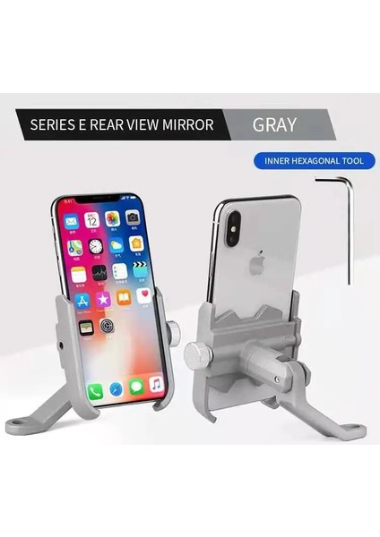 M2 Aynalı Gümüş Tarzı Motosiklet Bisikleti Telefon Tutacağı Alüminyum Kaymaz USB Şarjlı Döndürme Moto Bisiklet Gidon Mirro Mobil Braket Desteği (Yurt Dışından)