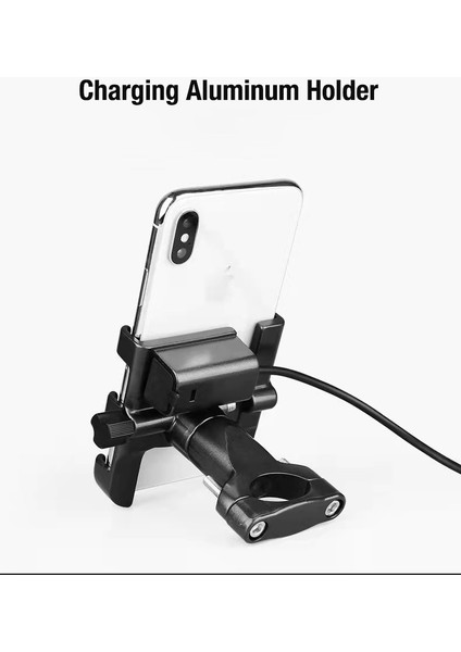 M2 Aynalı Gümüş Tarzı Motosiklet Bisikleti Telefon Tutacağı Alüminyum Kaymaz USB Şarjlı Döndürme Moto Bisiklet Gidon Mirro Mobil Braket Desteği (Yurt Dışından)