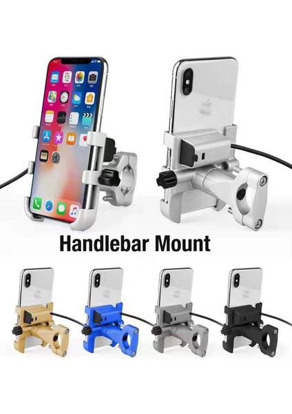 M2 Aynalı Gümüş Tarzı Motosiklet Bisikleti Telefon Tutacağı Alüminyum Kaymaz USB Şarjlı Döndürme Moto Bisiklet Gidon Mirro Mobil Braket Desteği (Yurt Dışından)