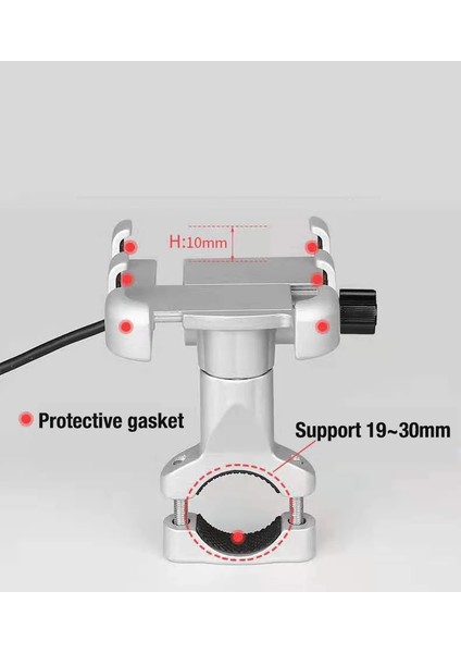 M2 Aynalı Gümüş Tarzı Motosiklet Bisikleti Telefon Tutacağı Alüminyum Kaymaz USB Şarjlı Döndürme Moto Bisiklet Gidon Mirro Mobil Braket Desteği (Yurt Dışından)