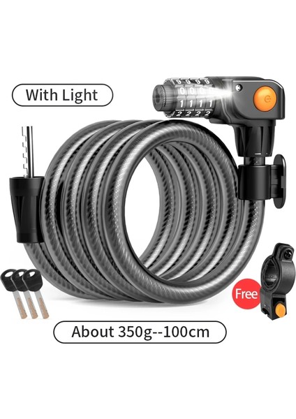 Hafif 100CM Tarzı ile Xunting Bisiklet Kilidi Işık Şifreli Kilit Hırsızlığa Karşı Dağ Bisikleti Kilidi Genel Bisiklet Çelik Kablo Kilidi LED Işıklı Kilit (Yurt Dışından)