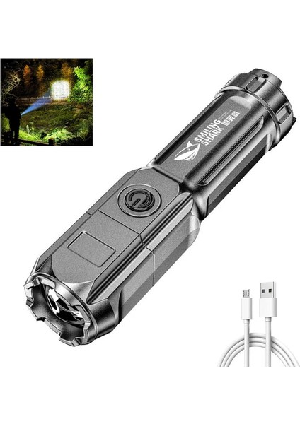 B Tarzı Stil USB Şarj Edilebilir El Feneri Güçlü Işık Yakınlaştırma Vurgulama Taktik El Feneri Meşaleler Dış Mekan Taşınabilir Aydınlatma LED Gece Işıkları (Yurt Dışından)