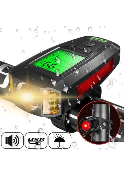 Sadece Kuyruk Lambası Stili USB Bisiklet El Feneri 5 LED Bisiklet Bilgisayarıhorn Bisiklet Ön Işık Ipx4 Su Geçirmez Far Kilometre Sayacı Bisiklet Aksesuarları (Yurt Dışından) fiyatları