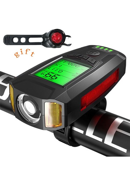 Siyah 1 Stil Su Geçirmez Bisiklet Işık USB Şarj Edilebilir Bisiklet Ön Işık El Feneri ile Bisiklet Bilgisayarı LCD Kilometre Bisiklet Kafa Işık Korna (Yurt Dışından) fiyatları