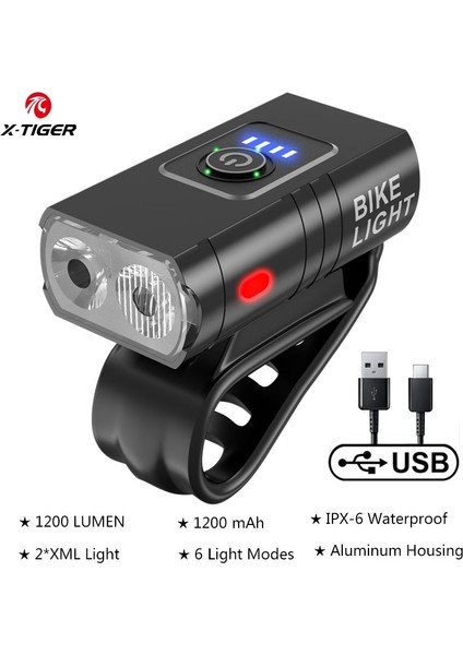 QD-0201 Stili X-Tıger Bisiklet Işık Lümen Mtb Yol Bisikleti Ön Lamba Bisiklet Aksesuarları Yağmur Geçirmez USB Şarj Edilebilir LED Bisiklet El Feneri (Yurt Dışından)