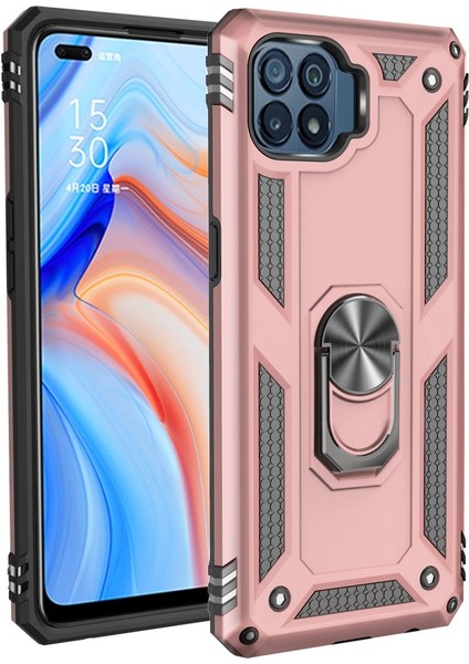 Oppo Reno 4 Lite Kılıf Sofya Yüzüklü Silikon Kapak - Rose 300099