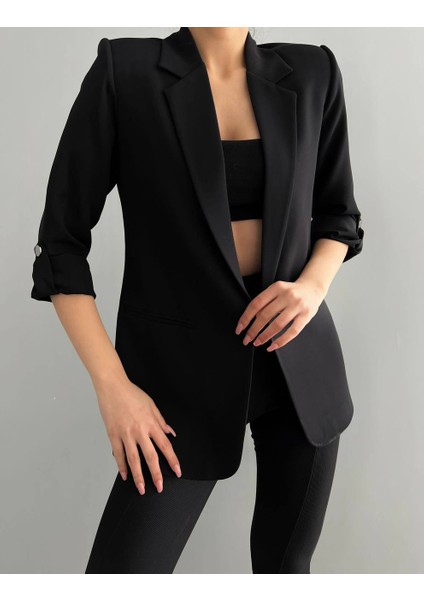 Atlas Kumaş Kol Detaylı Blazer Ceket