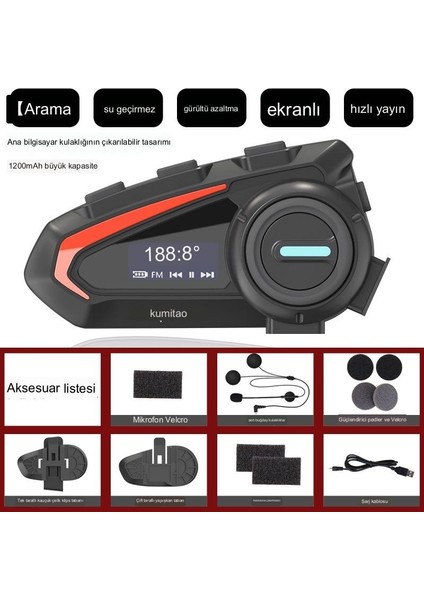 Liandai Hb Ekranlı, Tam Kapalı Kasklı, Uzun Pil Ömürlü, Kablosuz ve Su Geçirmez Motosiklet Bluetooth Kulaklığı (Yurt Dışından)