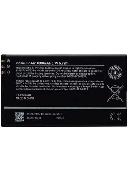 Nokia Lumia 810/822 Pil Batarya BP-4W 1800 Mah