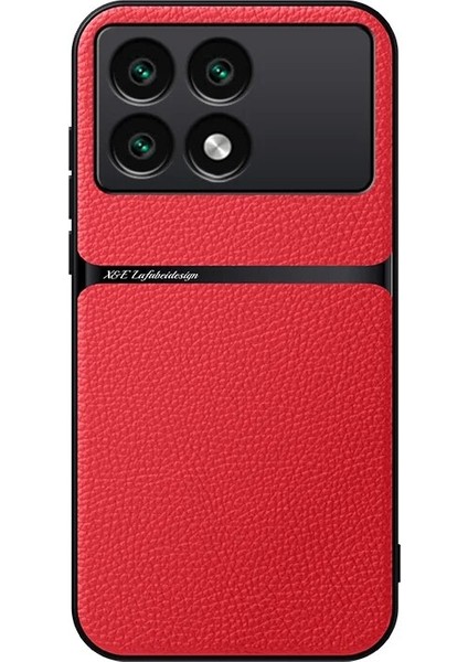 Poco X6 Pro Liçi Deseni Araba Manyetik Emme Pu Cep Telefonu Kılıfı (Yurt Dışından)