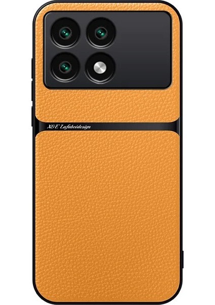 Poco X6 Pro Liçi Deseni Araba Manyetik Emme Pu Cep Telefonu Kılıfı (Yurt Dışından)