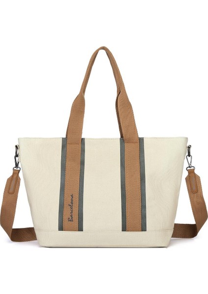 BARCELONA 21K Barcelona Dev Boy Exclusive Kanvas Kumaş Kadın Omuz Çantası 1312 - Bej Haki