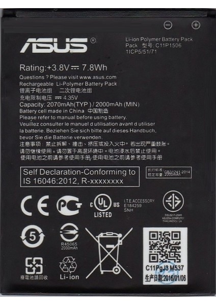 Asus Zenfone Live Go 3g G500TG Z00VD C11P1506 Batarya Pil