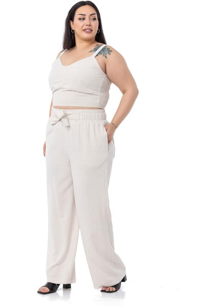 Büyük Beden Büstiyer Pantolon Bej Rengi Ikili Takım fiyatları