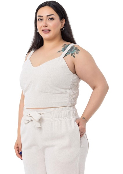 Büyük Beden Büstiyer Pantolon Bej Rengi Ikili Takım fırsatları