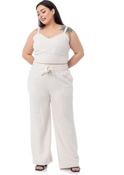 Büyük Beden Büstiyer Pantolon Bej Rengi Ikili Takım indirimleri