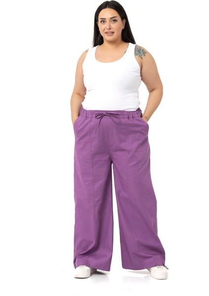 Büyük Beden Geniş Paça Gabardin Mor Pantolon fiyatları
