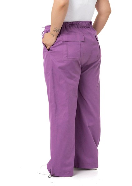 Büyük Beden Geniş Paça Gabardin Mor Pantolon modelleri